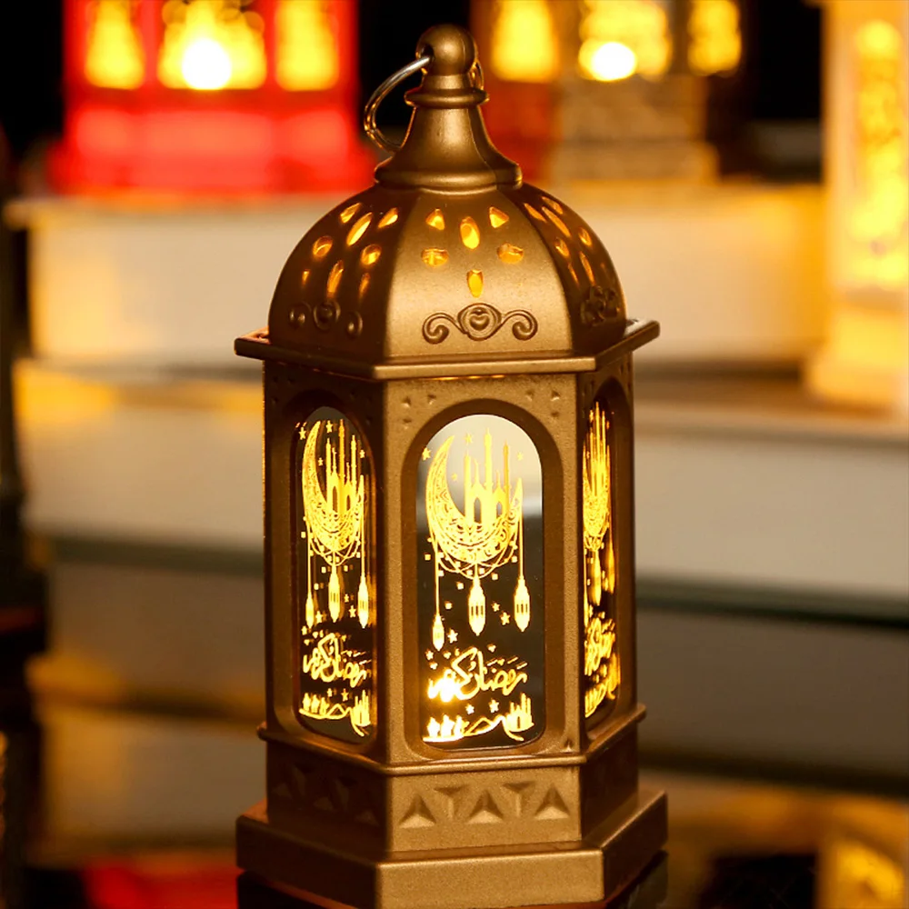 Ornamen dekorasi Lebaran Mubarak, bentuk Kastil Vintage transparan lampu LED bergambar bintang bulan 2025 Muslim hadiah pesta Ramadan