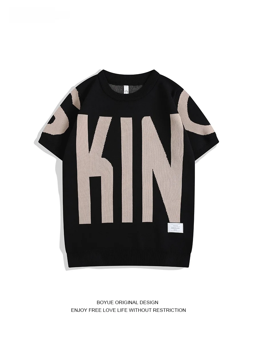 

Мужская футболка Boyue Matures Luxury Ice Silk с коротким рукавом, модная, в американском деловом повседневном стиле, на пяти пуговицах, с круглым вырезом и буквенным принтом