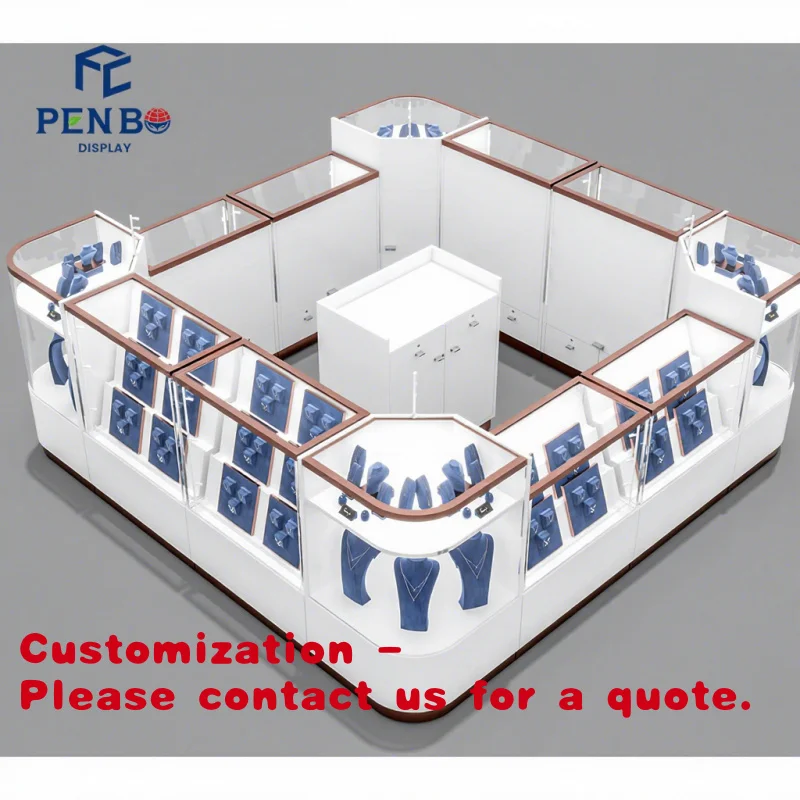 Customize.Luxury Custom Retail Display with LED Lighting and Glass Showcase Shopping Mall Jewelry Kiosk