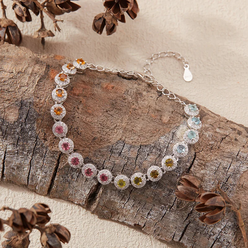 

Live New Natural Tourmaline Bracelet for WomenS925Sterling Silver Candy Color Treasure Bracelet Xiaohongshu Douyin Hot Item