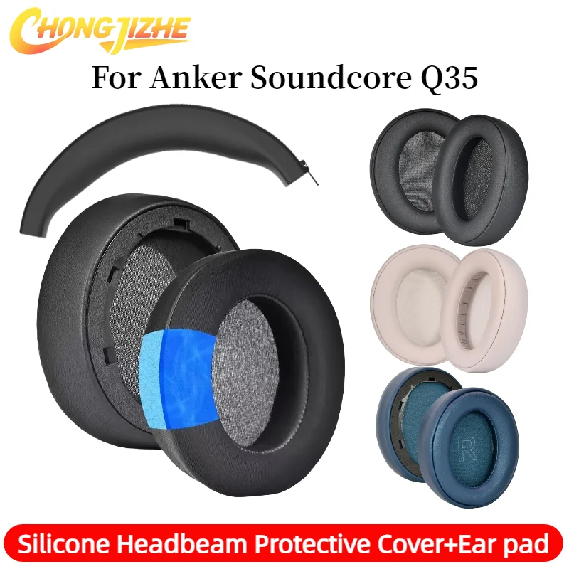

CHONGJIZHE Replacement Ice Gel /Leather Memory Foam Ear Pads For Anker Soundcore Life Q35 Gaming Headphones With plastic buckle