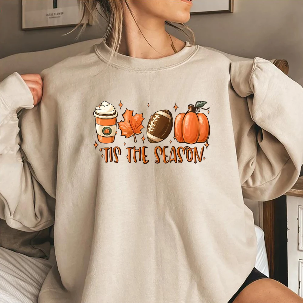 

Tis The Season Sweatshirt Fall Pumpkin Hoodie Game Day Tees Fall Season Halloween Pullover Latte Coffee Thanksgiving Day Tops