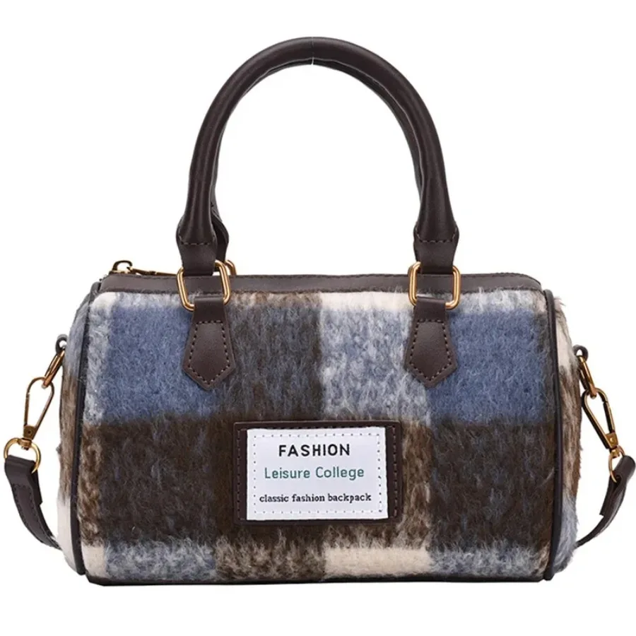 

New fall and winter fashion exquisite popular niche tweed casual plaid generous crossbody women's bag handbag handbag Boston