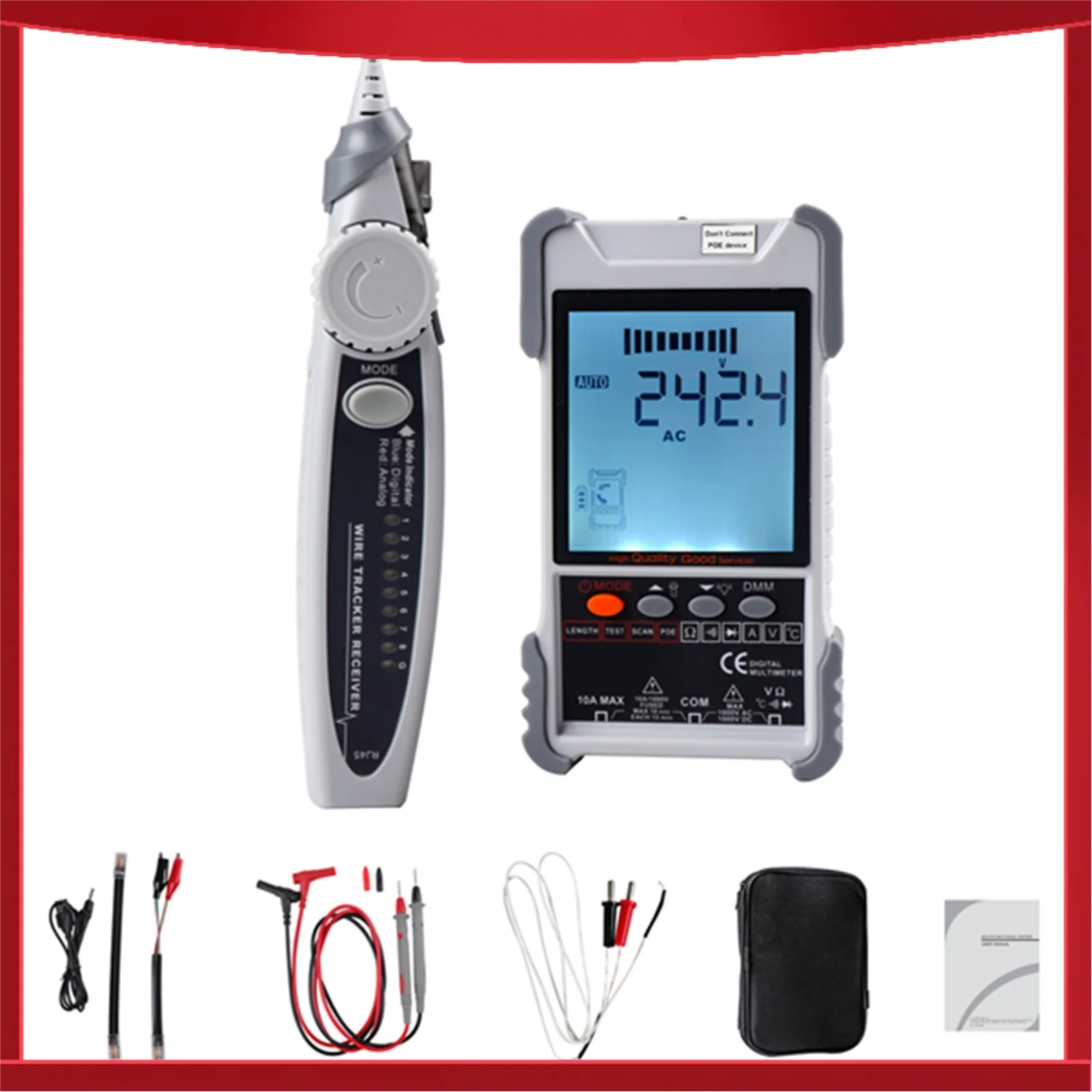 

Портативный тестер сетевого кабеля ET618 с дисплеем, аналоговый и цифровой поиск, тест POE, сопряжение кабелей, регулируемая чувствительность