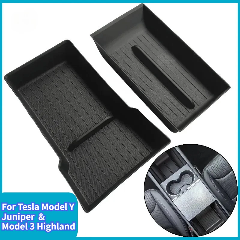 Boîte de rangement pour Console et accoudoir pour Tesla, nouveau modèle Y 2025 Juniper, tapis antidérapant supérieur et inférieur, modèle 3 Highland 2024, accessoires