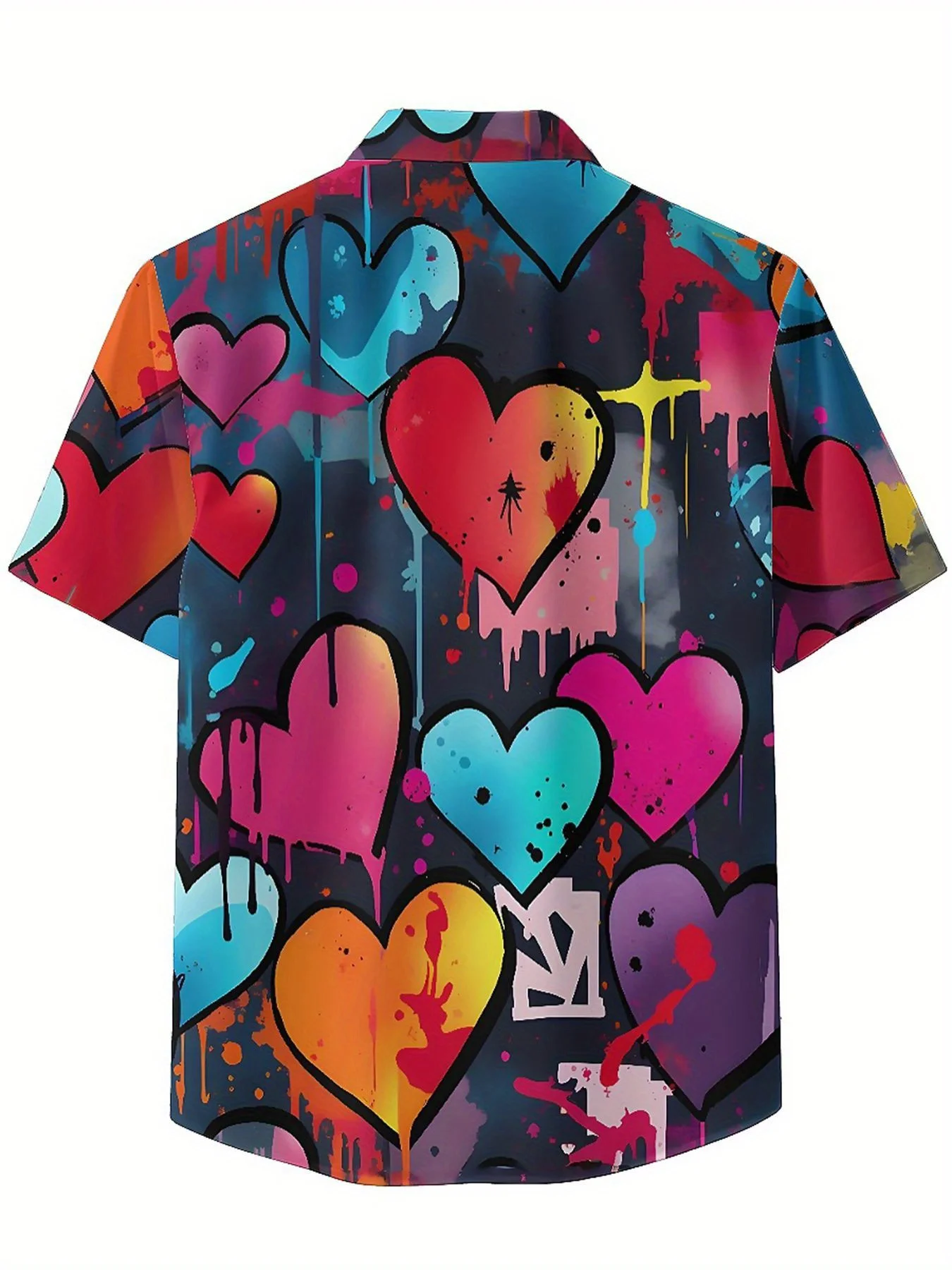 Men's Plus Size Hawaiian Shirts Heart-shaped Graffiti pattern,Unisex Baggy Aloha Shirts,summer Alternative Clothing