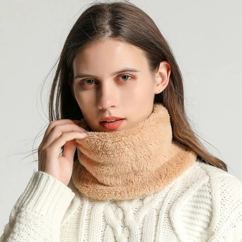 Women Thermal Neckerchief Solid Color Cold Weather Warm Knit Scarf Winter High Collar Coral Fleece Neck Wrap For Outdoor