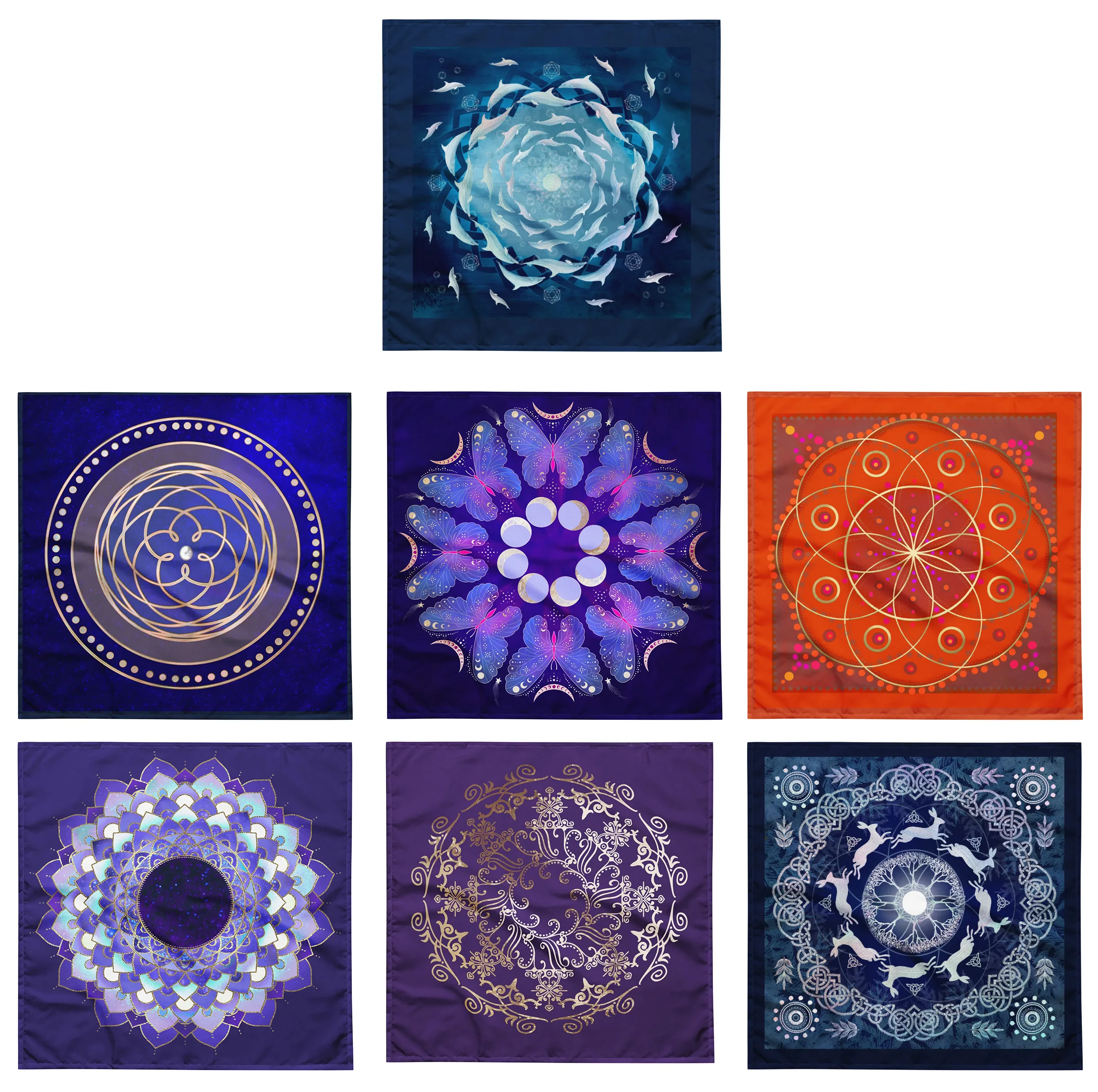 1PC Mystical Mandala Altar tablecloth, Moon Phase Butterfly Dolphin Tarot Mat, Pagan Witchcraft Decor, Spiritual Divination Gift