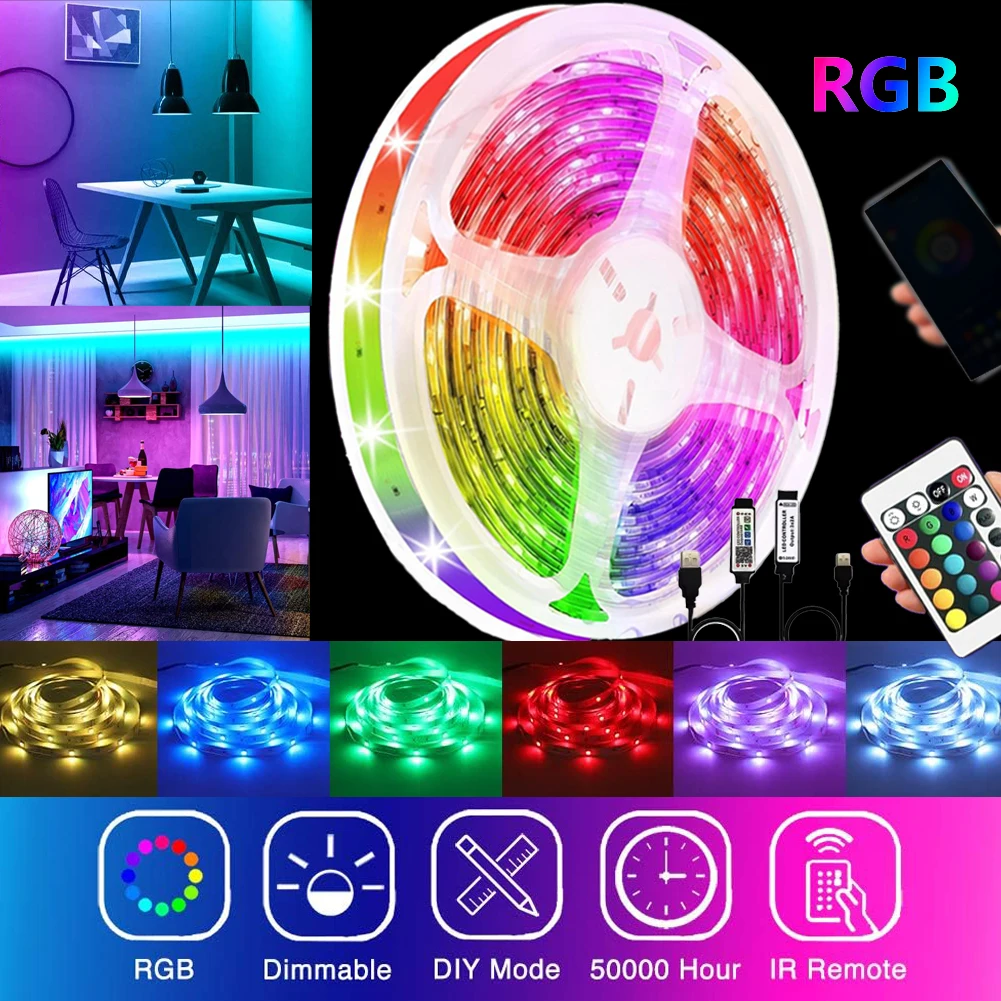 Ensemble de LED Bluetooth/infrarouge 5v5050 avec télécommande et contrôle d'application, utilisé dans les chambres à coucher, les familles, les fêtes et les biens, 24 touches