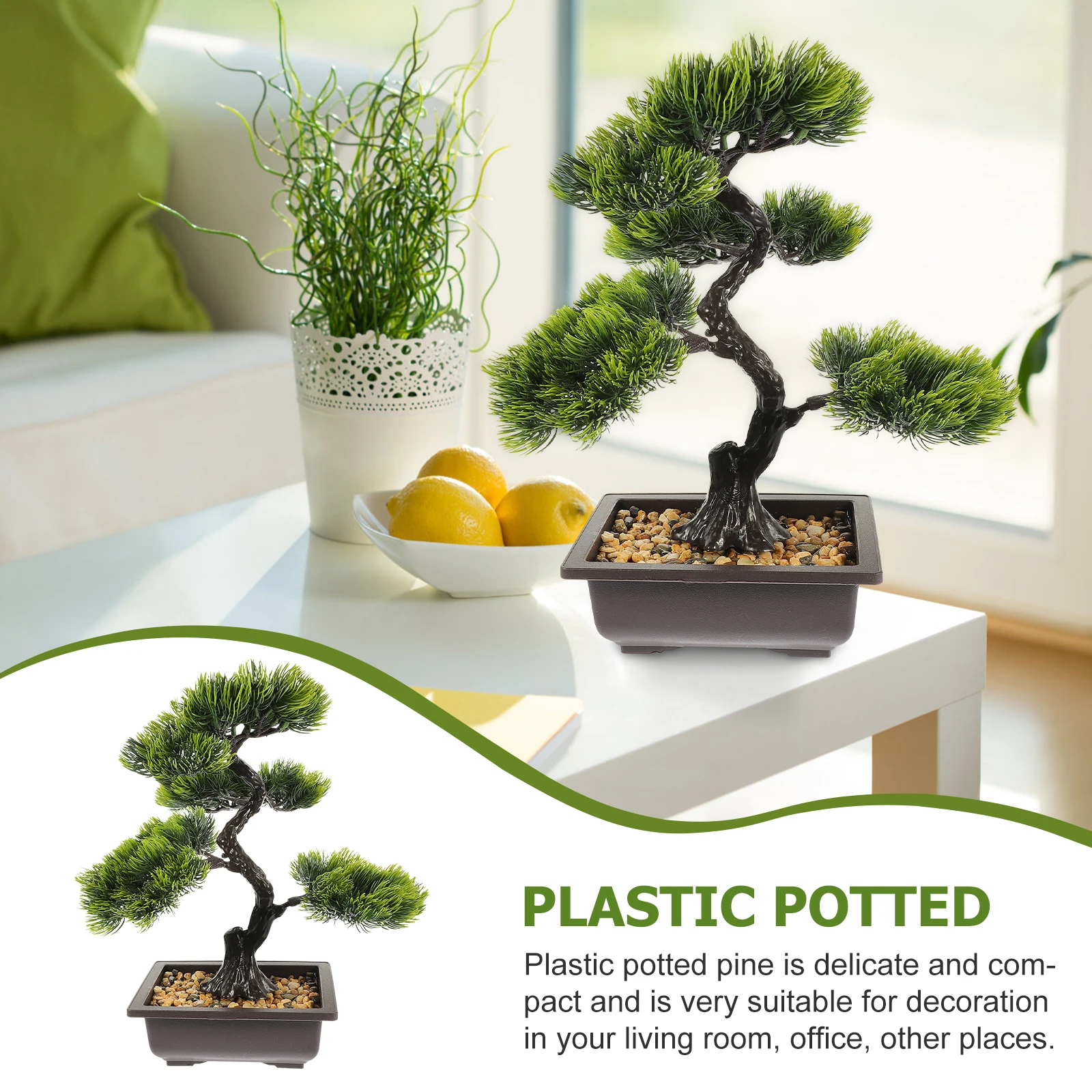 

Indoor Artificial Pine Bonsai Ornament Faux Potted Tree Abs Decor Realistic Small