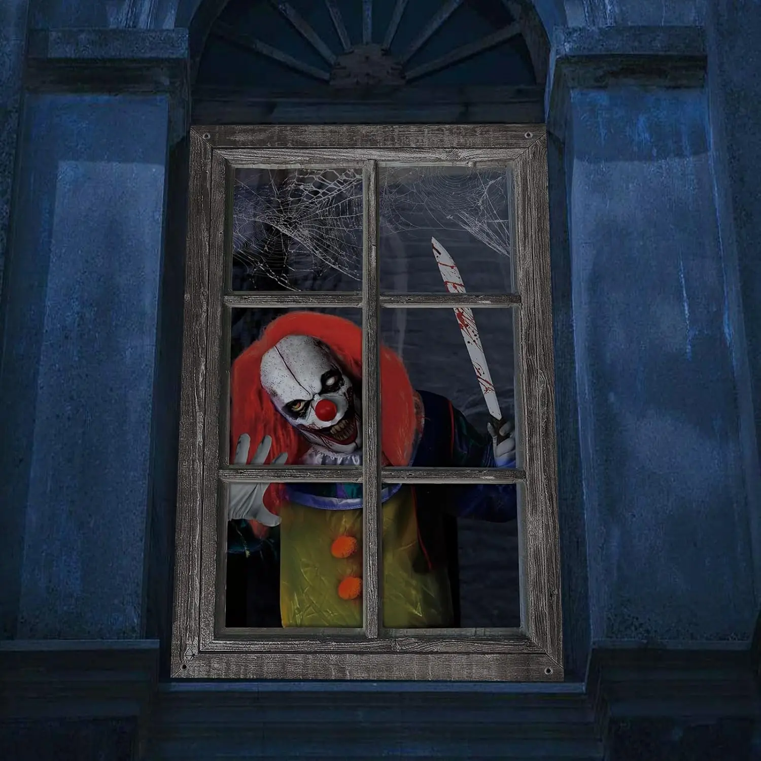 Clown Decorations Clown Window Clings, Scary Clown Window Curtain for Bedroom, Washable Window Cover Outdoor Indoor Decor and
