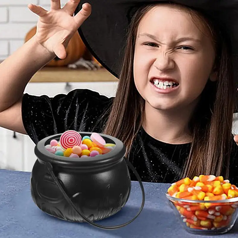 Halloween Witch Candy Jar Black Witch Decoration Pendant Large Capacity Spooky Festival Trick Or Treat Bucket For Snacks