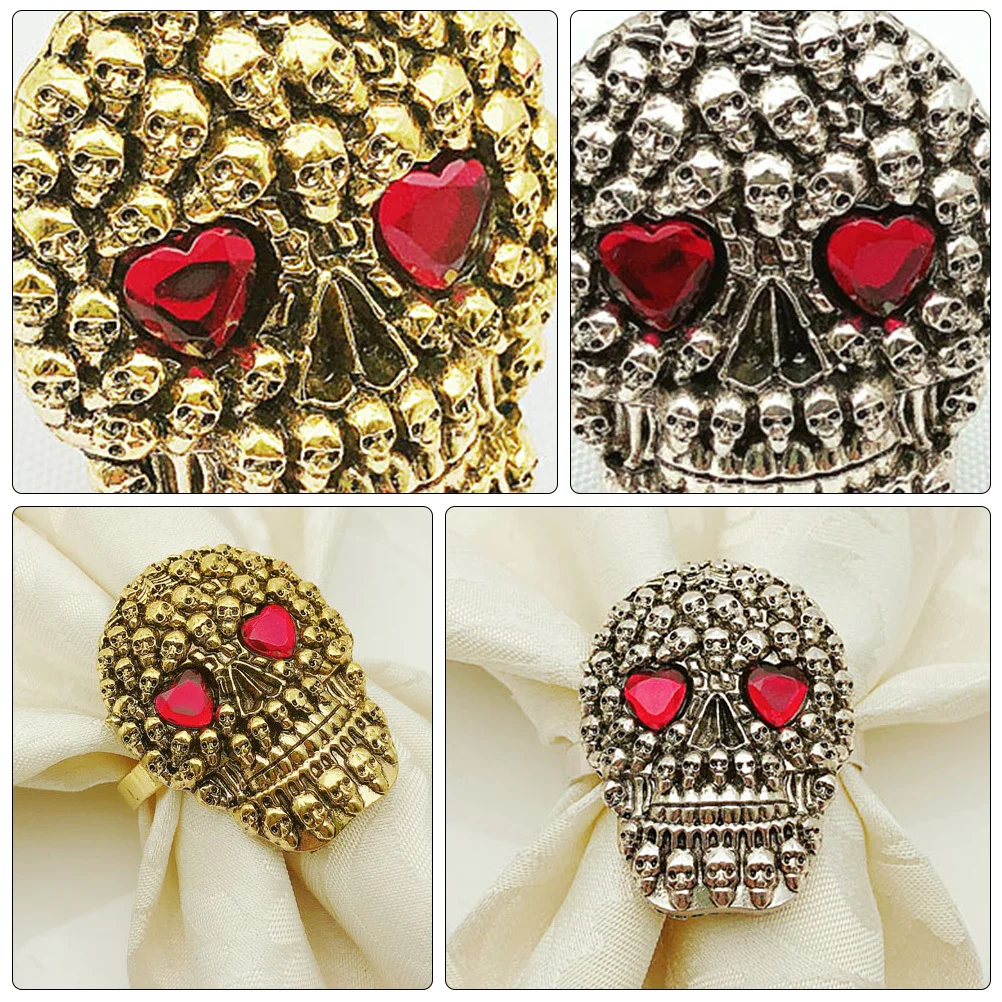 

2Pcs Party Skull Napkin Buckles Metal Halloween Table Decoration Banquet Napkin Rings Halloween Decorative Buckle