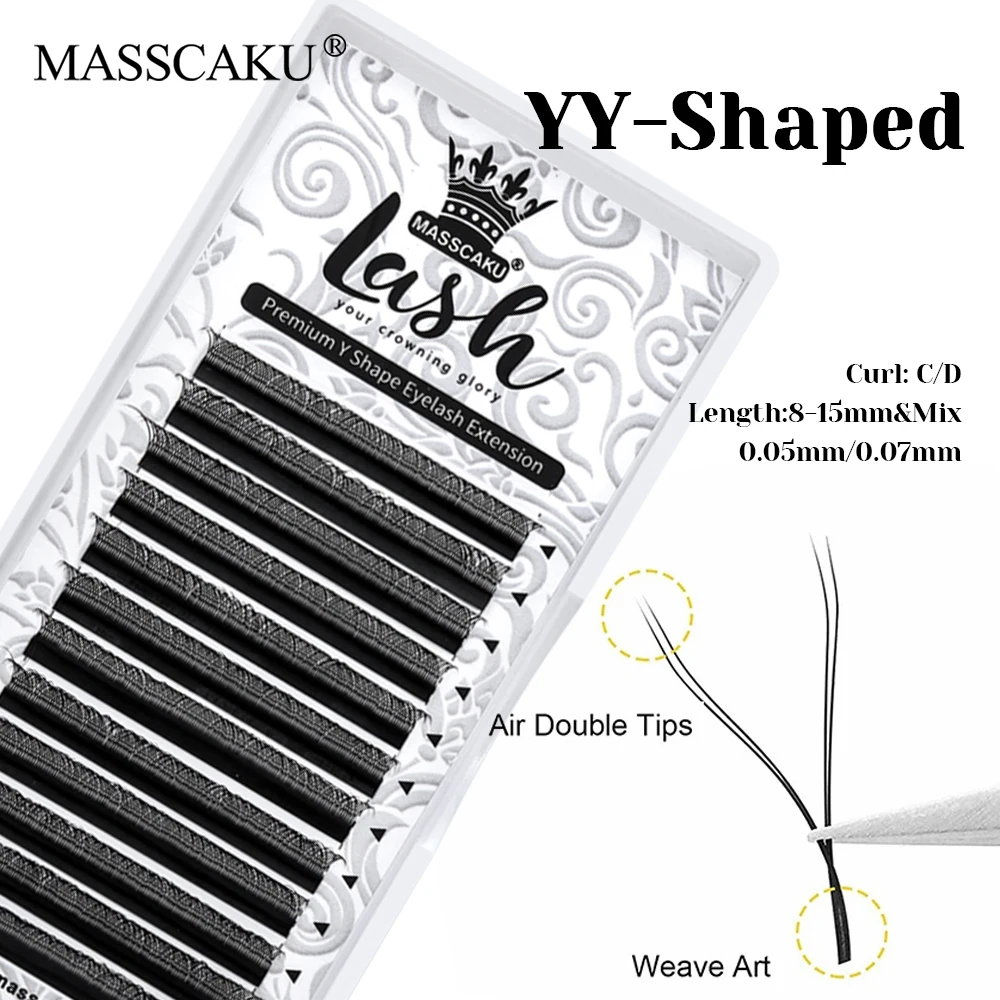 Customized Private Label 0.07mm Thickness Wispy Triple Tips YY Shape Eyelash Lightweight Waterproof Y Design Lashes by MASSCAKU