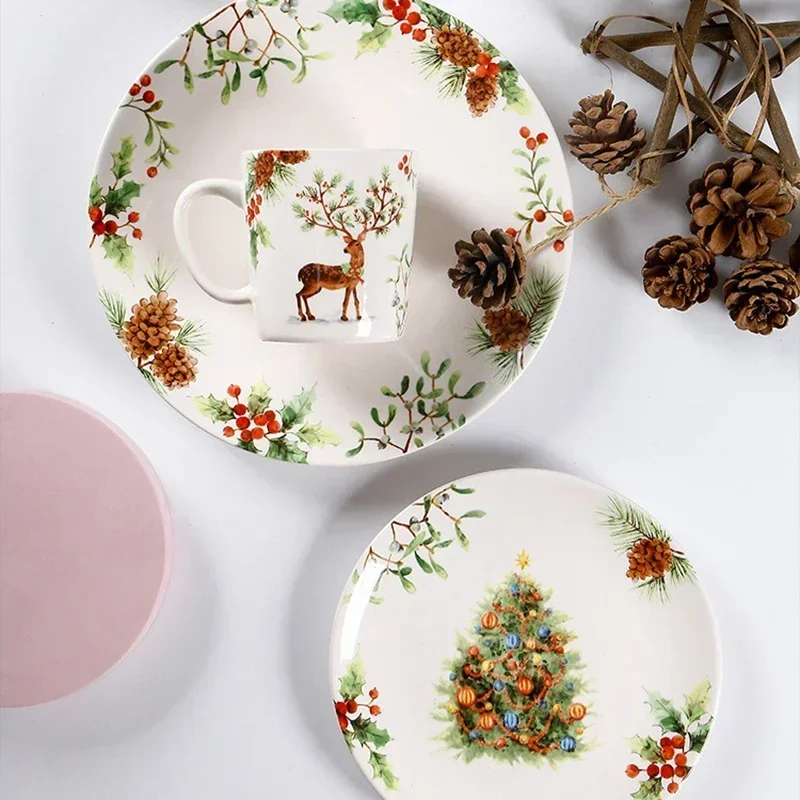 

Christmas Tree Ceramic Tableware Plate Bowl European Ceramic Cup Dish Steak Pasta Kitchen Tableware Dinner Plate Bowl