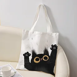 1pc Men's Hand-painted Cat Pattern Double-sided Print Casual Tote Bag, Trendy Reusable Backpack, Versatile Shopper Bag