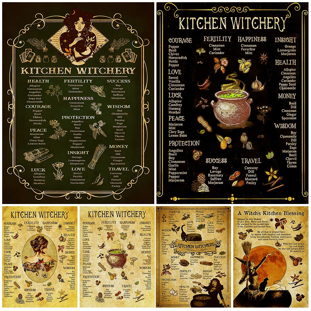 Kitchen Witchery And Magic Food Vintage Wall Art Canvas Prints  Witch Kitchen Blessing Art Poster Print Retro Wicca Home Decor