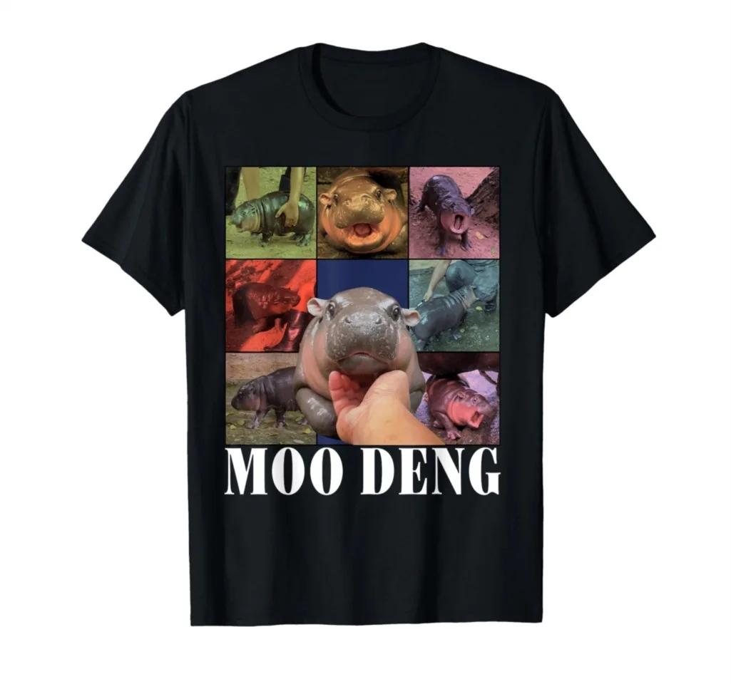 Moo Deng Funny print Men's and Women's Round Neck Short Sleeved T-shirt Plus Size Youth Short Sleeved Top T-shirt