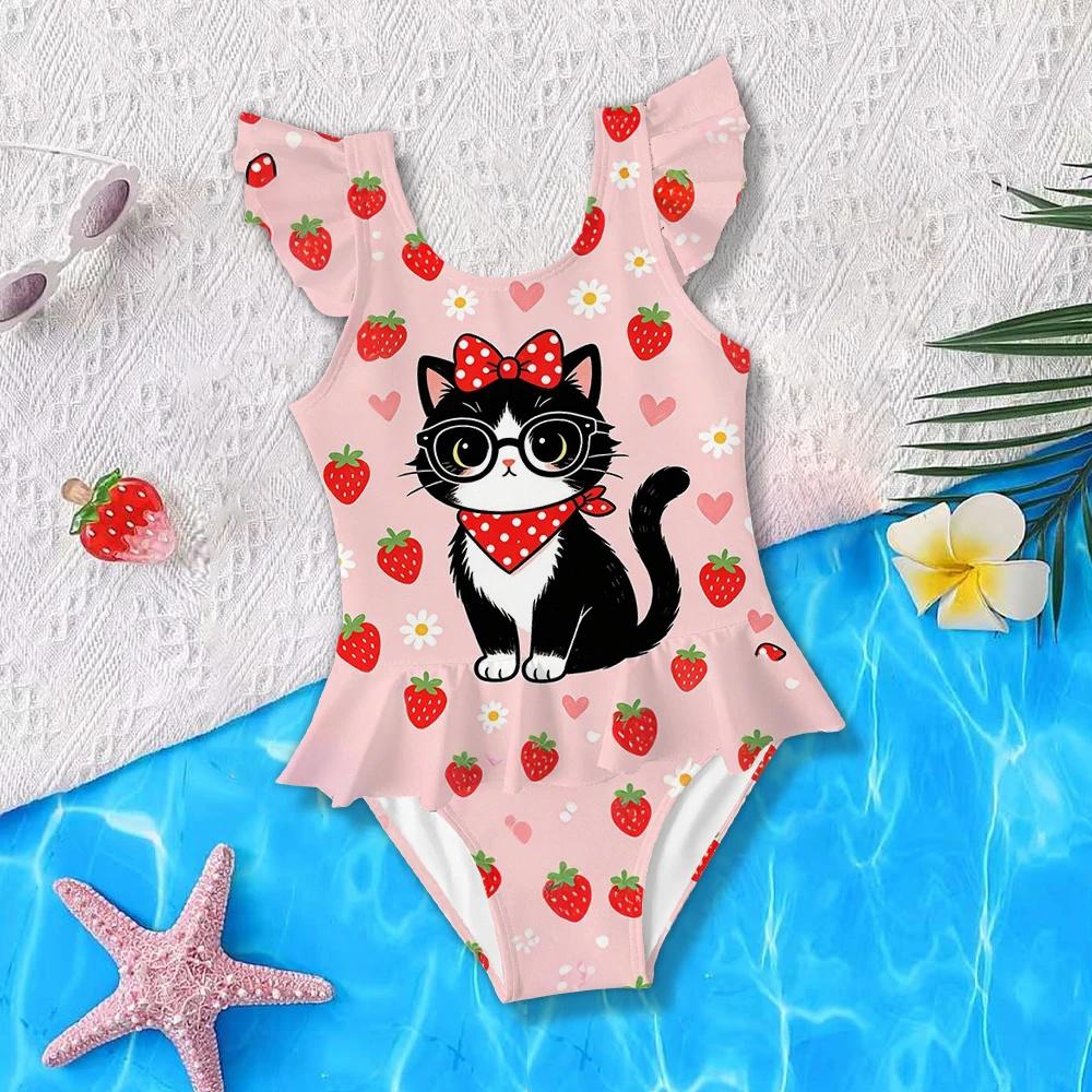 Girls' Summer Style Atmospheric Cat Fashionable Tight One-piece Swimsuit