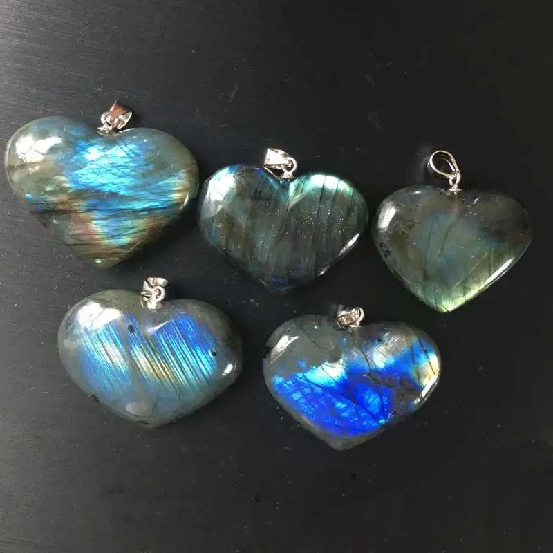 Natural Heart Labradorite Pendants 925 Silver Moonstone Sun Stone Necklace Divination Spiritual Meditation Fine Jewelry image 4