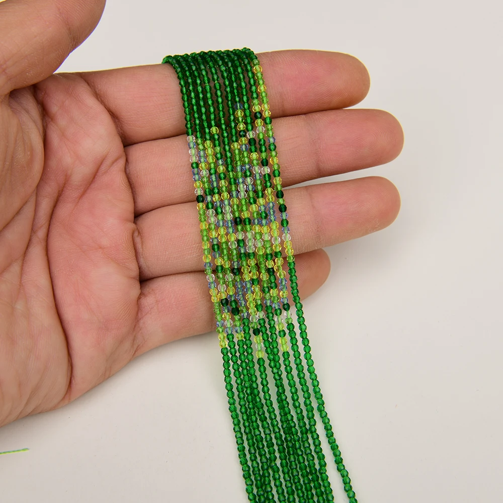 APDGG Wholesale 20 Strands Tiny 2 MM Mixed color Green Crystal Round Faceted Glass Gems Loose Beads 15