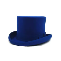 Fedoras-Chapeau haut de forme en laine magique pour homme, chapeau en feutre plat, noir britannique, DN, gentleman, sangle