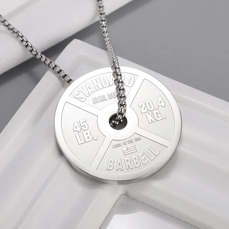 Stainless Steel Fitness Dumbbell Pendant Necklace Weight Plate Barbell Chain Pendant for Men Youth Weightlifting Fitness Jewelry