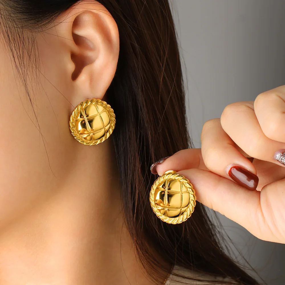 

Аксессуары для самостоятельного изготовления: серьги в европейском и американском стиле, легкая роскошь, круглая текстура, простой модный дизайн в стиле Ins, 18-каратное золото, нержавеющая сталь.