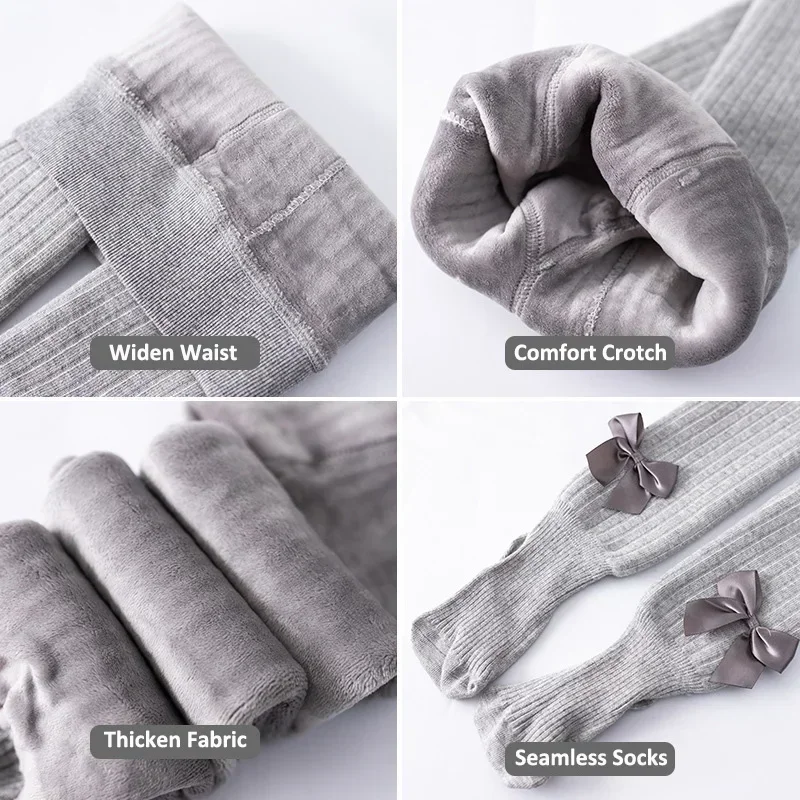 Winter Child Girls Plush Thickened Tights Infant Toddler Kids Polar Fleece Lining pantyhose Cotton Warmer Baby Cute Bow Leggings view 5