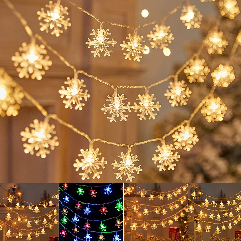 Cadena de luces LED con forma de copo de nieve, adornos para árbol de Navidad, fiesta, dormitorio, exteriores, luces pequeñas de colores USB, Año Nuevo