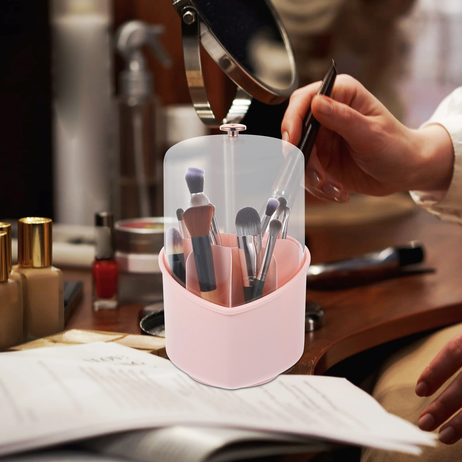 

Makeup Brushes Box Plastic Pencil Organizer Pink Lid Desktop Organizer Vanity Container Plastic Pen Holder Toy