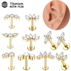1PC Implant Grade Titanium Labret Piercing Lip Ring Internal Thread Ear Tragus Cartilage Daith Piercing Stud Earrings for Women