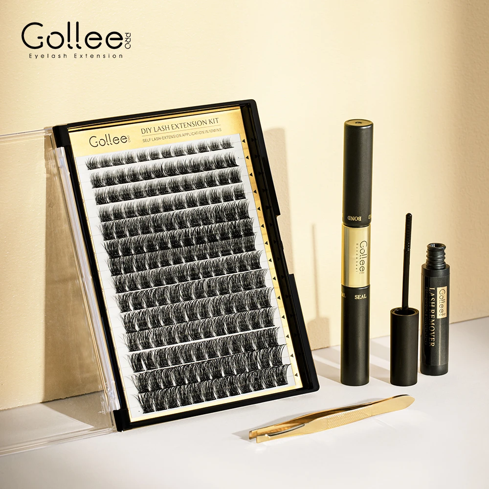 

Gollee 168 Cluster Lashes Kit 2 IN 1 Bond and Seal 8ml Lasting 3Days Lash Remover Home Use DIY False Eyelashes Adhesive makeup