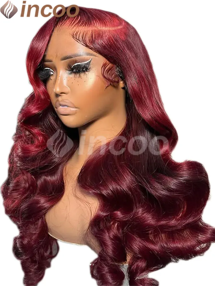 

Body Wave Burgundy Red Colored 13X6 Hd Lace Frontal Wig Human Hair Wigs 99J Red 13X4 Hd Lace Front Wig Pre Plucked Hair Wigs