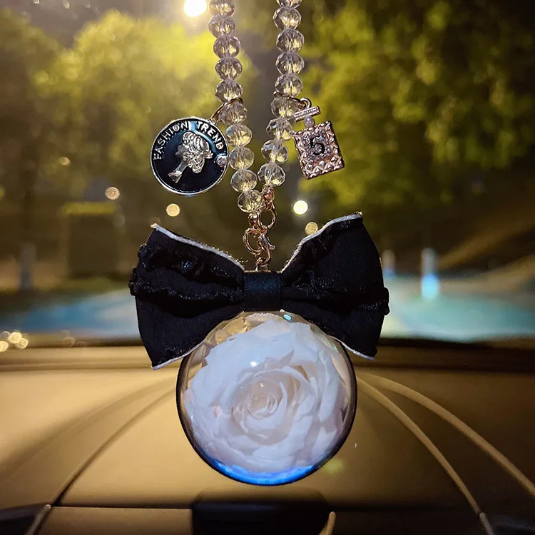 

Модный бант с розой, вечный цветок, автомобильный кулон, креативные женские аксессуары для салона автомобиля, зеркало заднего вида, украшение, кулон