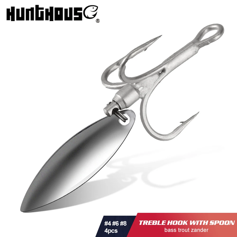 Hunthouse fishing treble hook with spoon 4# 6# 8# high carbon steel 4pcs/lot 3X Strong for hard lure Tackle Tool bass