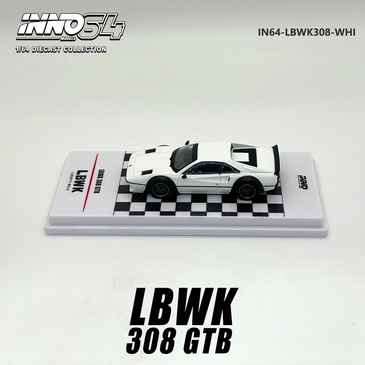 INNO64 1:64 308 GTB LBWK Liberty Walk White IN64-LBWK308-WHI Diecast Model Car with Display Base in Stock Ready To Ship image 2