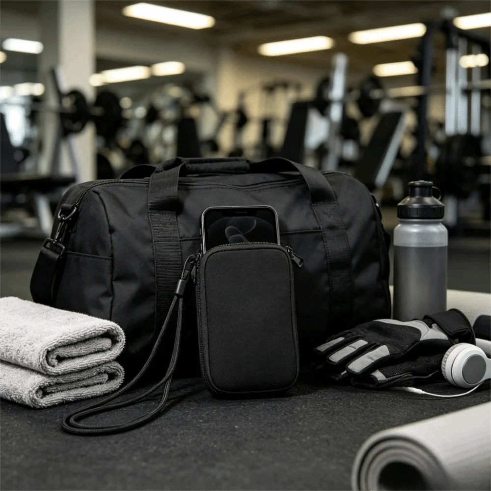 Bolsa para teléfono móvil con cordón, fabricada en neopreno, resistente a los golpes, ligera, de color sólido, para guardar el teléfono.