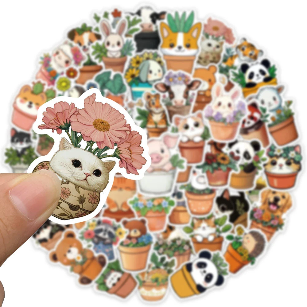 10/30/50 قطعة أصيص زهور لطيف ملصقات الكرتون الجمالية Kawaii بوعاء الحيوان الشارات الإبداعية اللعب DIY بها بنفسك الغيتار المحمول الهاتف ملصق