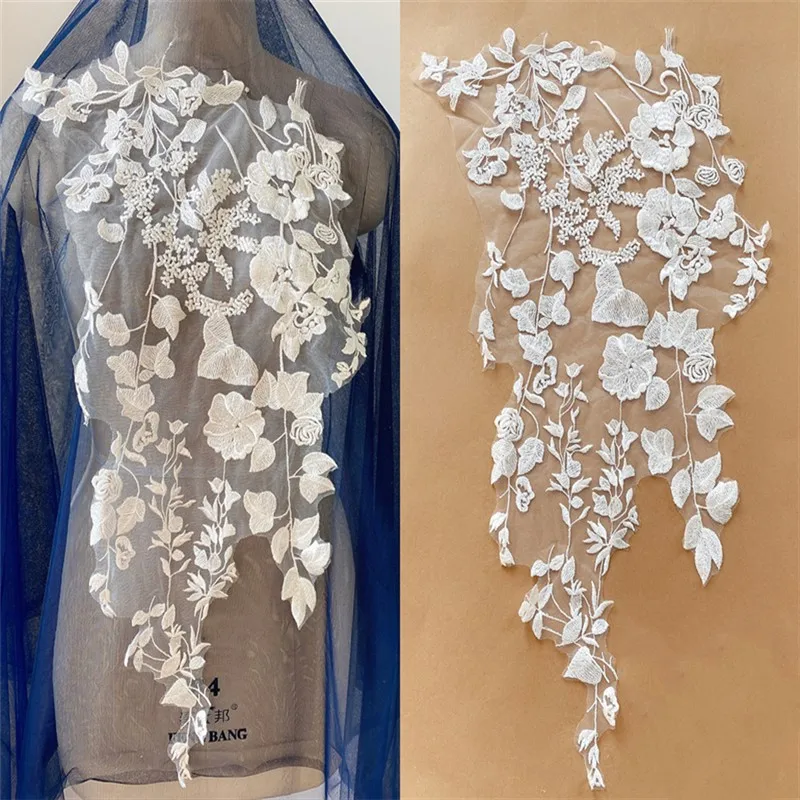 Rayon Embroidered Lace Leaf Flowers Patch, Chest Backs Accessories, Handmade DIY, Wedding Dress, 62x27cm, RS4164