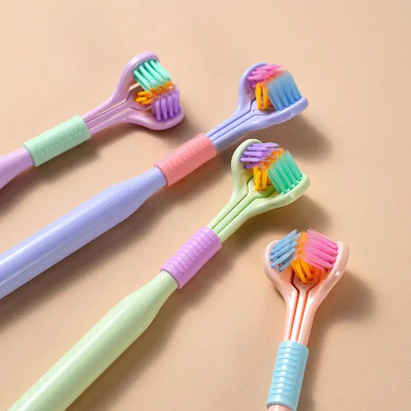 Three Sided Toothbrush Three Bristles Tooth Cleaner Extra Soft All Round Cleaning V Shaped Brush With Non Slip Handle Teeth Care