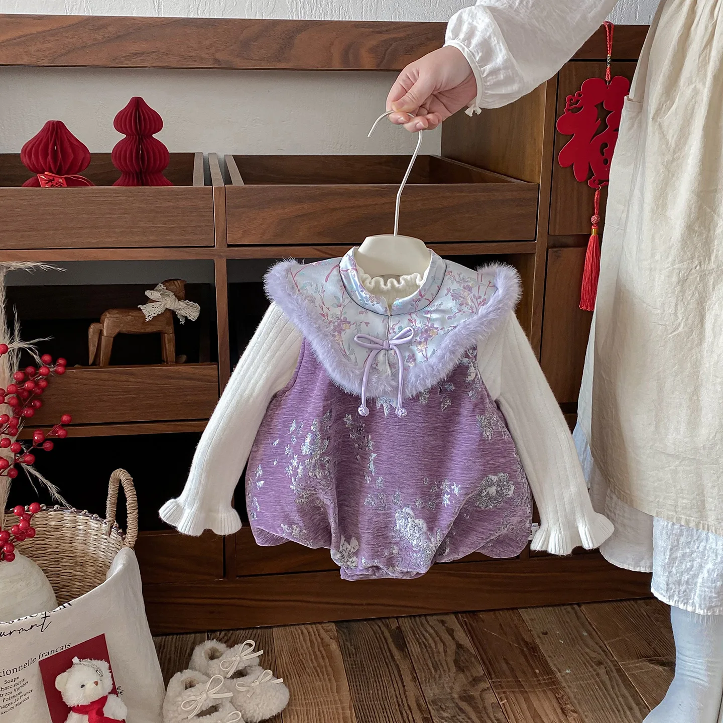 

Утепленный зимний костюм для девочек в традиционном китайском стиле, комплект из двух предметов, с длинными рукавами, из хлопка, теплый наряд