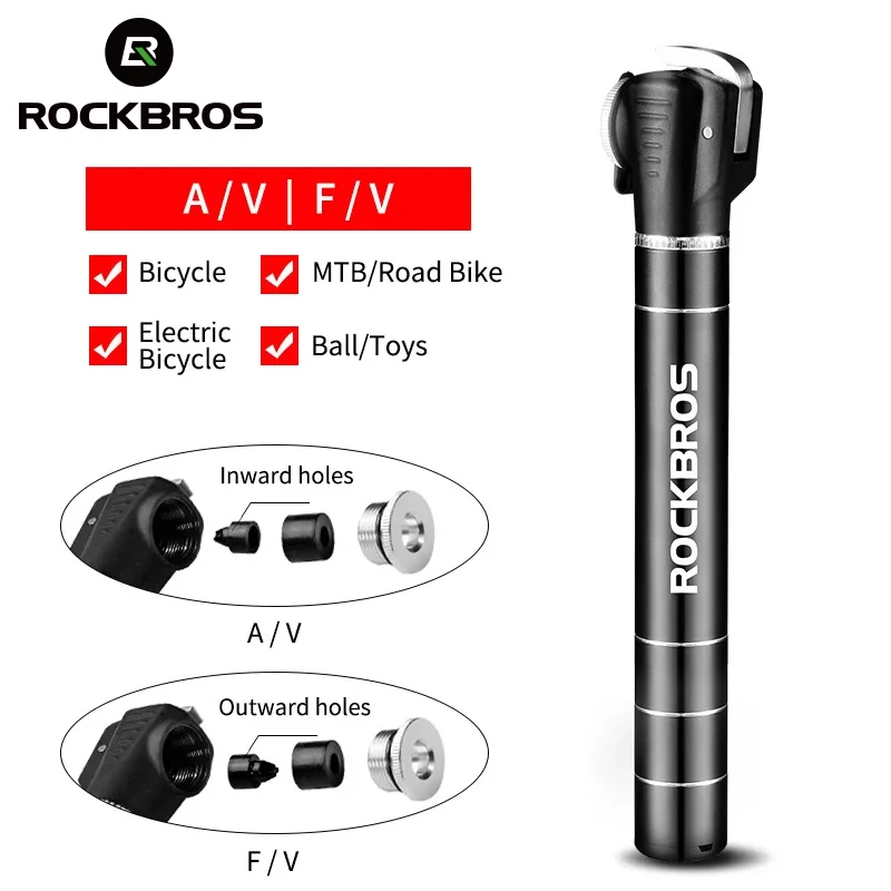 ROCKBROS Mini Portable Bike Pump 100 PSI Outdoor Hiking Camping Bicycle Pump Manual AV FV MTB Road  Air Pump Tire Air Inflator