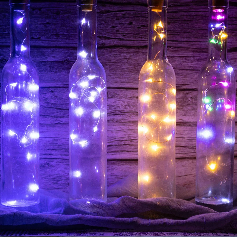 1PC LED Wine Bottle Lights with Cork, 2M 20 LED USB Rechargeable Wine Bottle Lights Cork Light Copper Wire DIY String Light