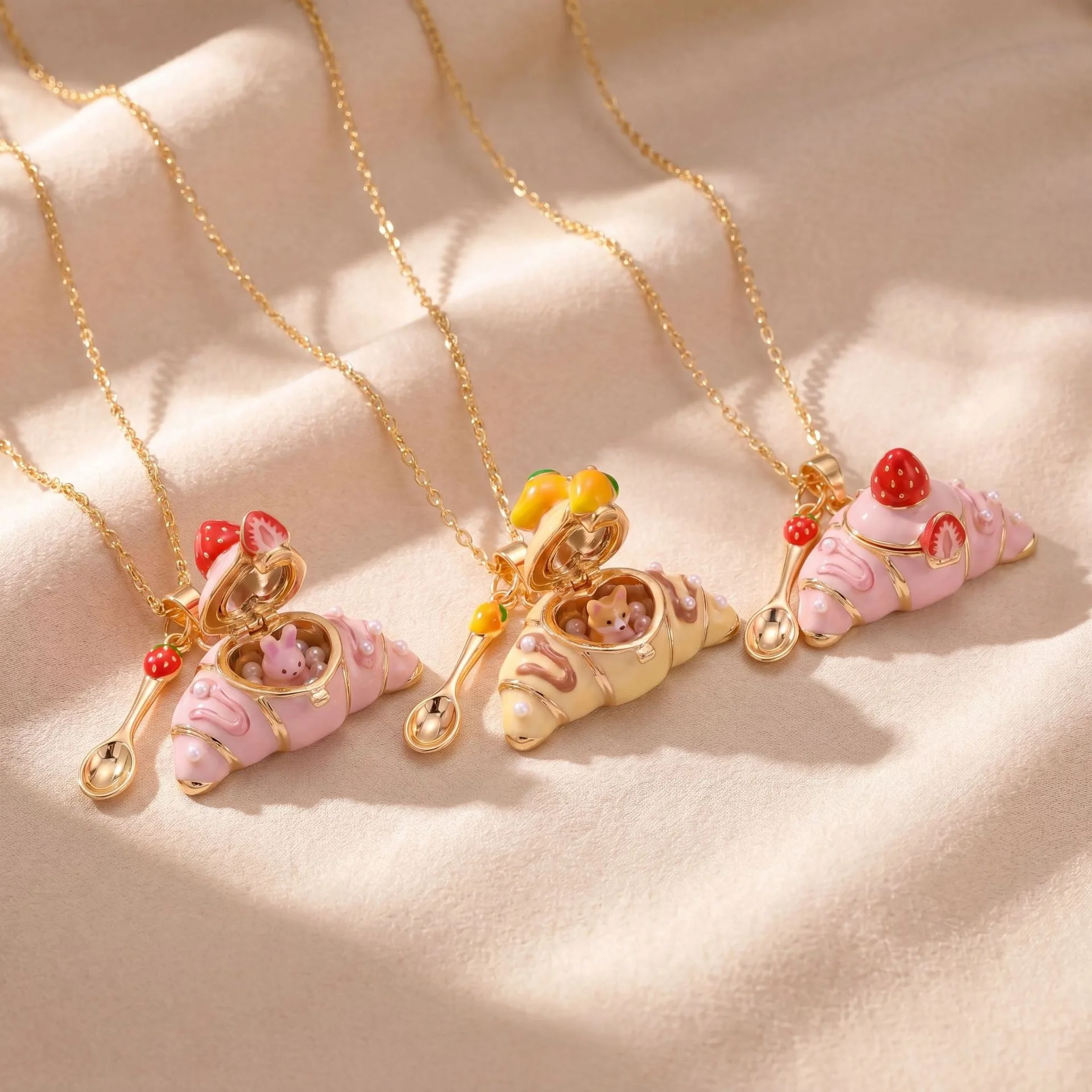 Cat Cute Bear Squirrel Corgi Necklace for Women Girls Animal Switch Horn Bag Necklace Enamel Necklace Accessory Christmas Gift