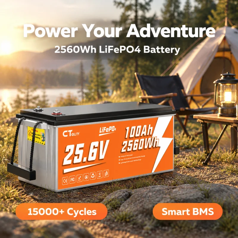 Ctolity 24V 100Ah Bluetooth LiFePO4 Lithium Battery, Built-in 100A BMS with Low-Temperature Protection, Capable of Over 8,000 Deep Cycles, Supports Parallel Connection  for Trolling Motors, Marine Applications, RVs, and Solar Systems