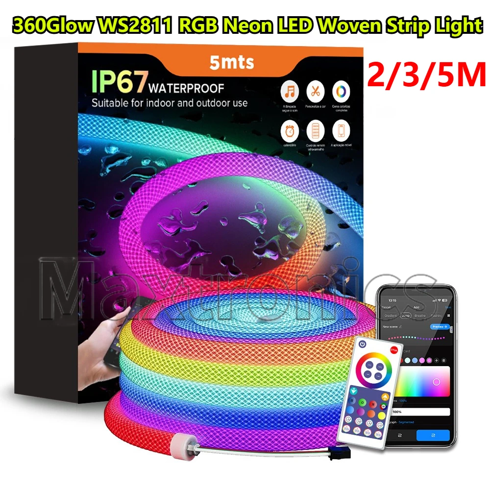 

НОВЫЙ 2/3/5M 360 светящийся круглый WS2811 RGB неоновый светодиодный тканый светильник 24 клавиши WIFI/Bluetooth APP Remote 5VUSB Синхронизация музыки Водонепроницаемая лента