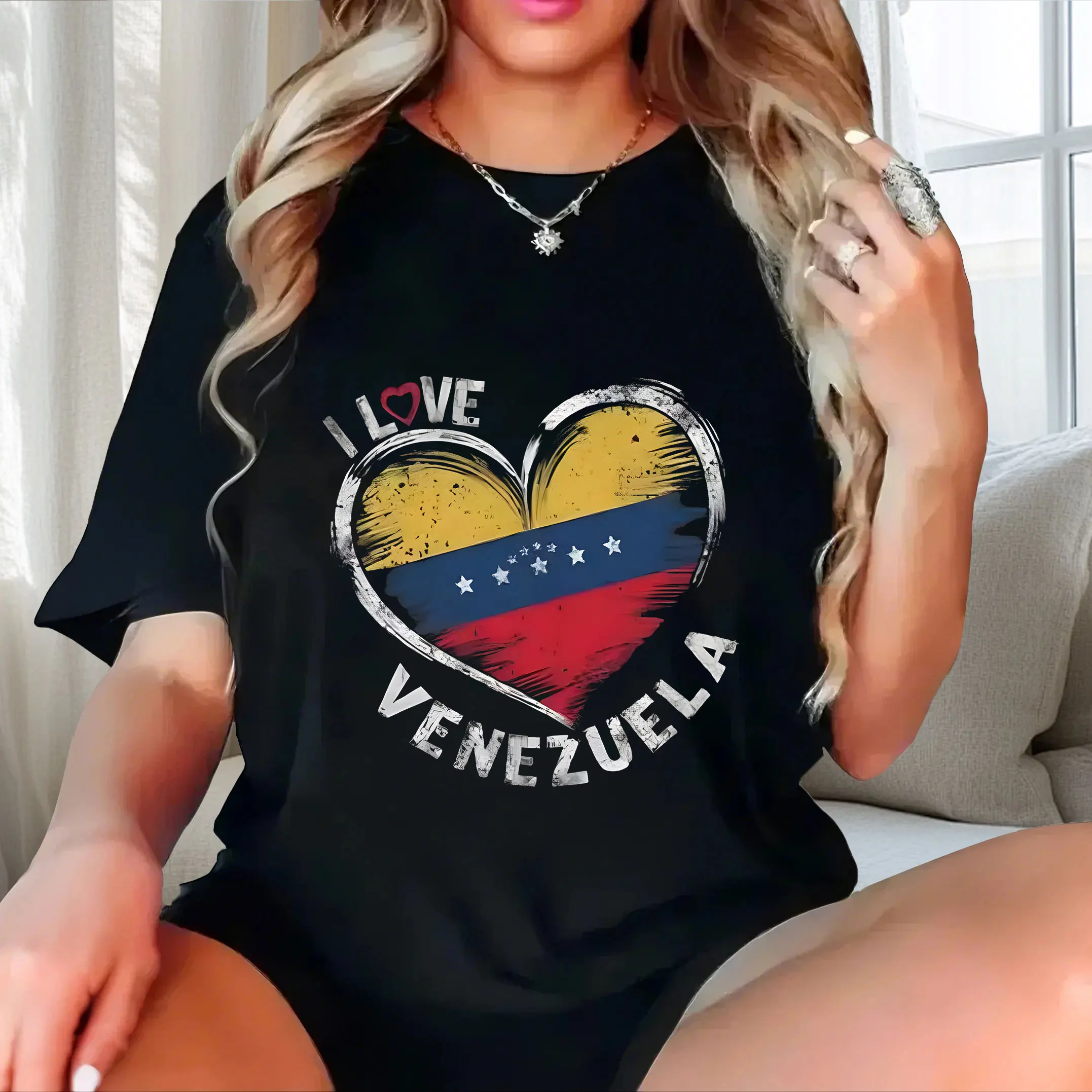 

Black versatile personalized print plus size Ladies' casual short sleeved T-shirt