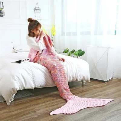 

Fish Tail Blanket Soft Warm Popular Fashionable Mermaid Knitting Blanket Gift For Girl Princess All Season Handmade Sleeping Bag