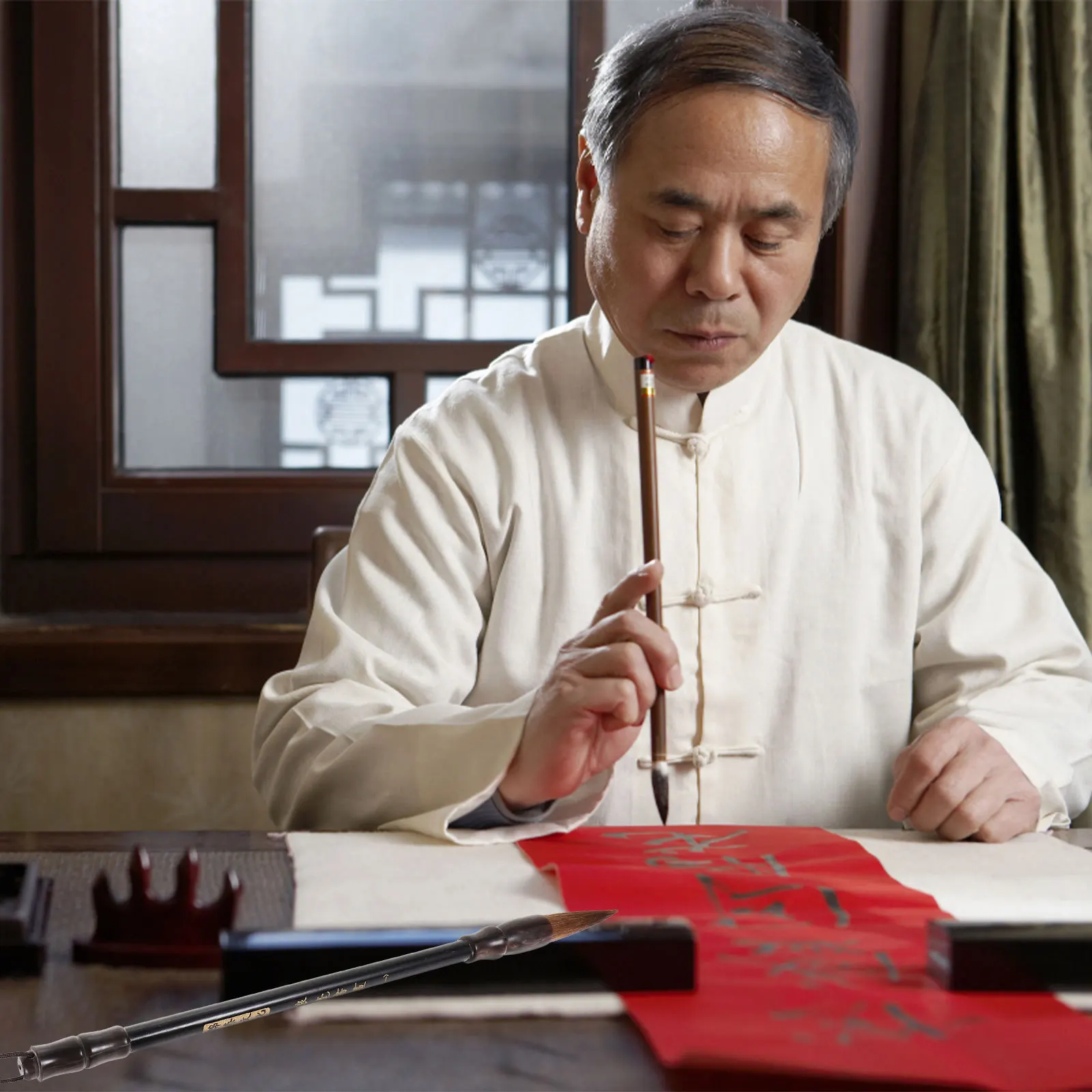 

1Pcs Chinese Calligraphy Brush Pen Large Wool Hair Wooden Handle Traditional Writing Brush for Calligraphy Painting Drawing Ink